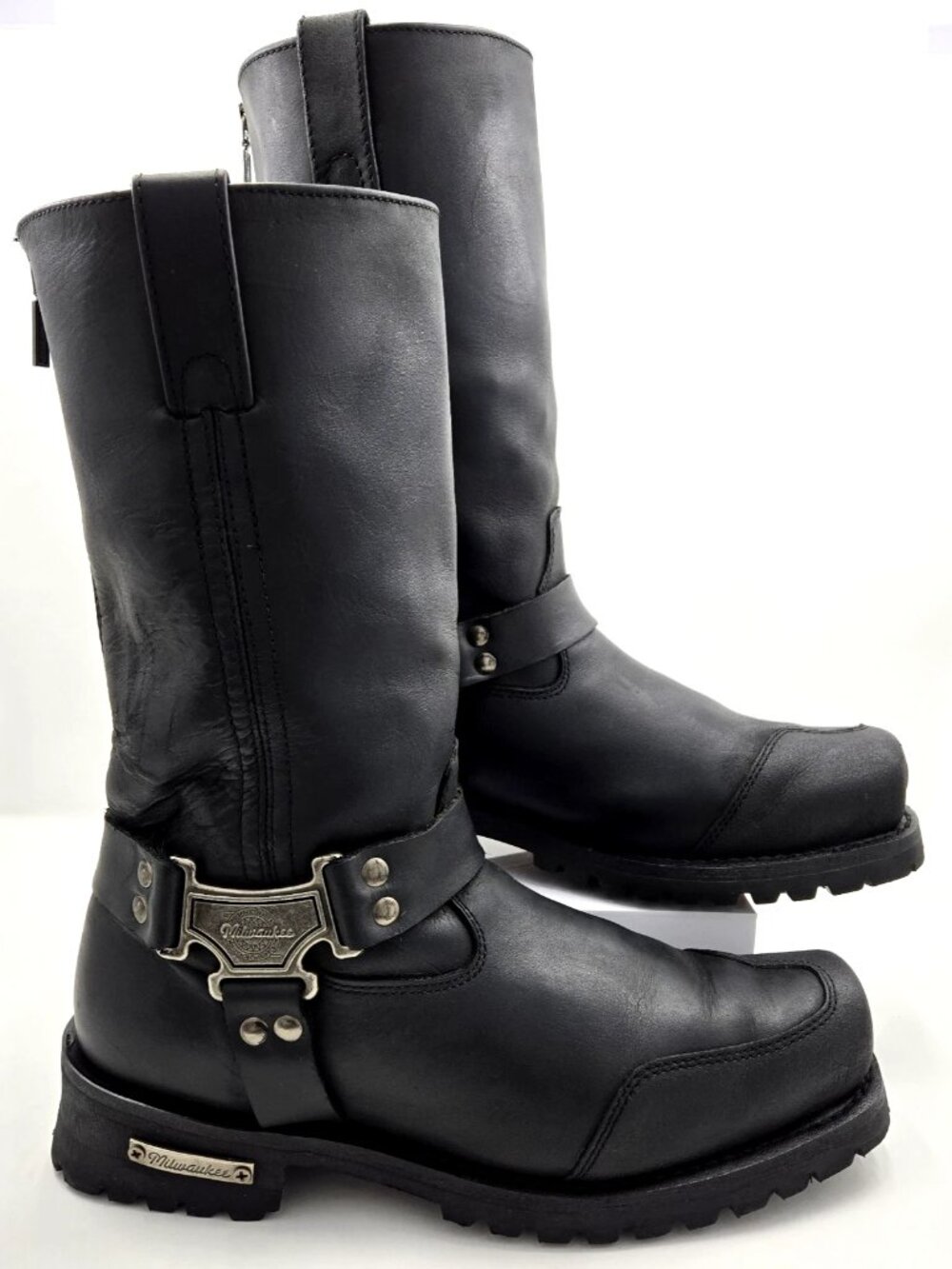 Milwaukee MB411 Mens Size 13D Black Motorcycle Drag Harness Back Zip Biker Boots